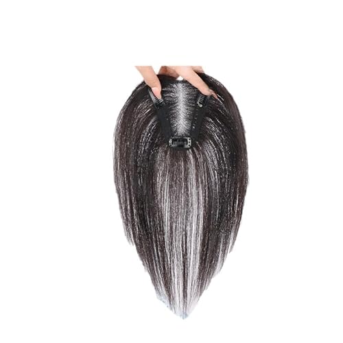 7 * 9 Echthaar für Frauen, natürliches Licht für weißes Haar, 25 cm, einteilig, drei Clips (Braun,Französischer Pony) von Remanbo