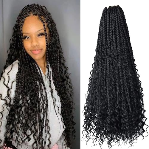 Box Braids Häkelhaar Drei Zöpfe Synthetik für Damen-Dreadlock-Perücken (Schwarz Braun,24 Zoll) von Remanbo