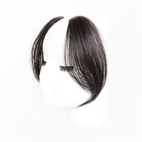 Echthaar, acht Bangs, natürlich, spurlos, Französisch-Mittelknall, handgebunden, glatt, 25,4 cm, einteilig, für Haarausfall bei Frauen (Dunkelbraun) von Remanbo