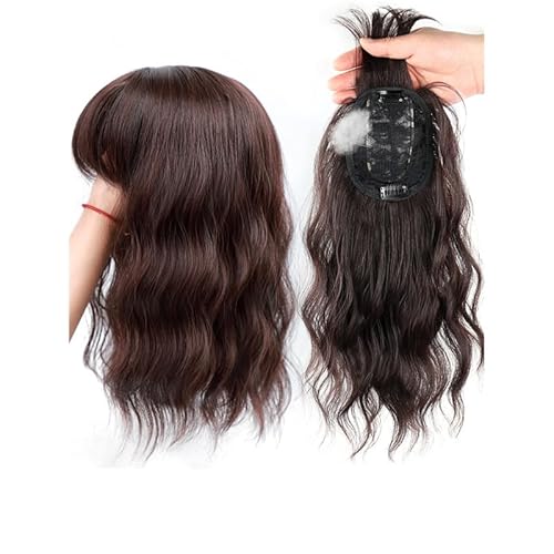 Einteiliges, langes, natürliches Haar für Damen, synthetisch, mit Pony, gegen Haarausfall (Braun schwarz,14 Zoll) von Remanbo