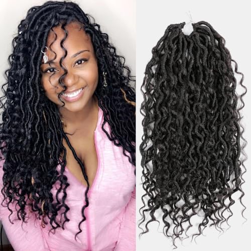 Goddess Faux Locs Curly Braids Synthetik für Damen-Pferdeschwanz für Haarverlängerungen (Schwarz Braun,18 Zoll) von Remanbo