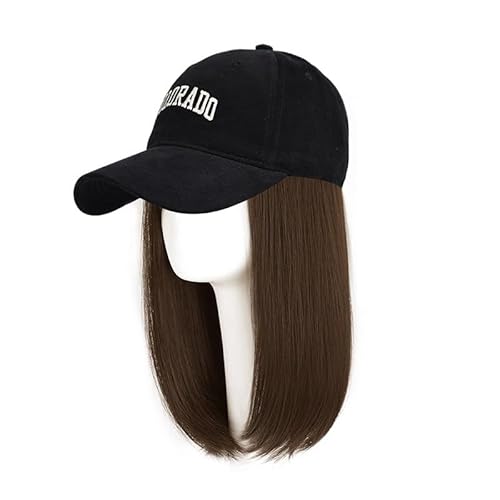 Kurz, gerade, mit Kappe für Damen, gegen Haarausfall, Hochtemperaturfaser, maschinell hergestellt (Braun schwarz) von Remanbo