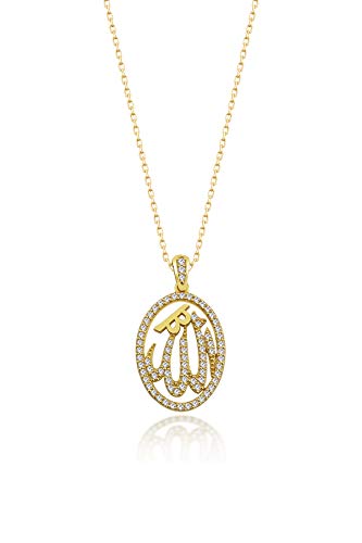 Remi Bijou 925 Sterling Silber Halskette Allah Symbol für Muslimen Islam mit Strasssteinen (Gold) von Remi Bijou