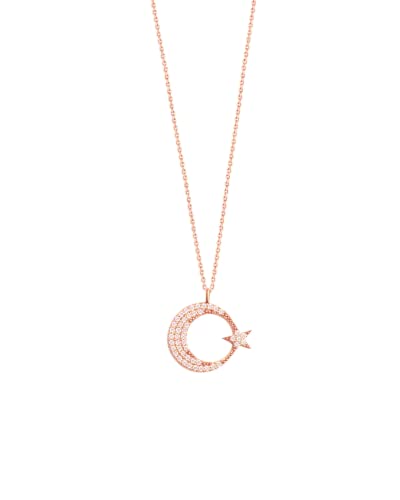 Remi Bijou - 925 Sterling Silber - Halskette mit Anhänger Mond mit Stern Ay Yildiz Mond Star Crescent - Rosegold von Remi Bijou