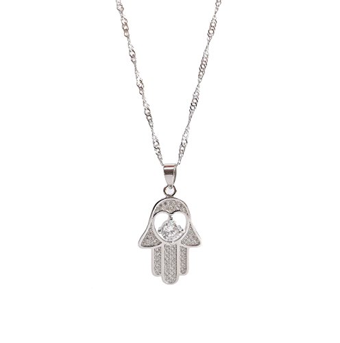 Remi Bijou - Halskette Kette mit Anhänger - Zirkonia Steinchen - Fatimas Hand Hamsa - Silber Farbe von Remi Bijou