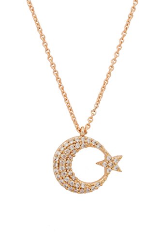 Remi Bijou - Stern Halskette Kette mit Zirkonia Strass Stern Ay Yildiz Mond Star Crescent - Rosegold von Remi Bijou