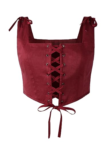 ReminisceBoutique Renaissance Korsett Leinen Vintage Knochen Mieder Ren Faire, Rot/Ausflug, einfarbig (Getaway Solids), Medium von ReminisceBoutique