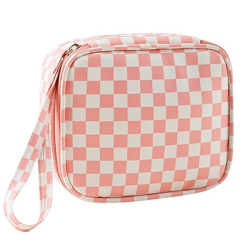 Remorui Langlebige Damenbinde Organizer Schachbrett Checker Kleine Aufbewahrungstasche mit Griff Wasserdicht Tragbare Make-up Reißverschluss, rose, M von Remorui