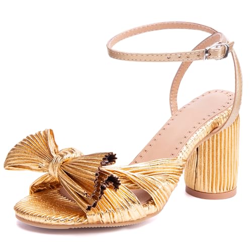 Renessmi Blockabsatz Pleated Peep Toe Slingback Damensandalen Mode Engagement Schnalle Shiny Elegant Footwear Glitzer-Gold Gr 47 EU-49 Cn Renessmi Blockabsatz Pleated Peep Toe Slingback Damensandalen Mode Engagement Schnalle Shiny Elegant Footwear Glitzer-Gold Gr 47 EU-49 Cn von Renessmi