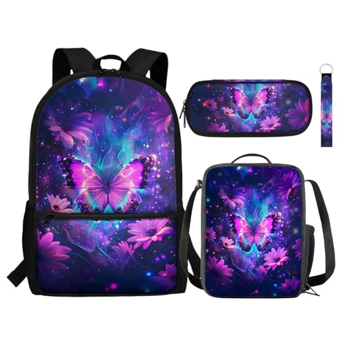 Renewold Rucksack für Kinder 8–10, Schultasche, Lunchbox, Federmäppchen, Schlüsselanhänger, 4-in-1, Kinder-Büchertaschen-Set für Reisen, Picknick, Schule, violettfarbener schmetterling Renewold Rucksack für Kinder 8–10, Schultasche, Lunchbox, Federmäppchen, Schlüsselanhänger, 4-in-1, Kinder-Büchertaschen-Set für Reisen, Picknick, Schule, violettfarbener schmetterling von Renewold