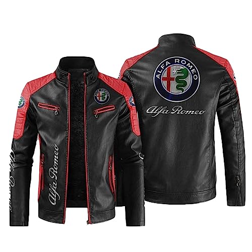 Motorrad Jacke, Alfa Ro-meo Lederjacke Herren Winter, Leather Jacket Men Casual-Red||XL von Renta