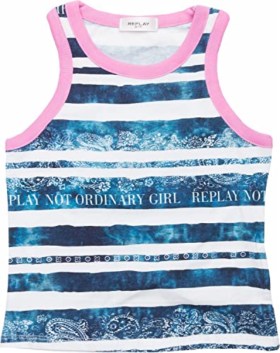 REPLAY Mädchen SG7627 Trägershirt/Cami Shirt, 010 White/Blue Striped, 14A von Replay