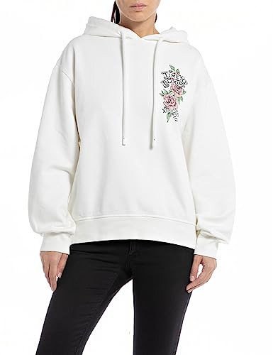 Replay Damen Hoodie aus Baumwolle, Natural White 011 (Weiß), L von Replay