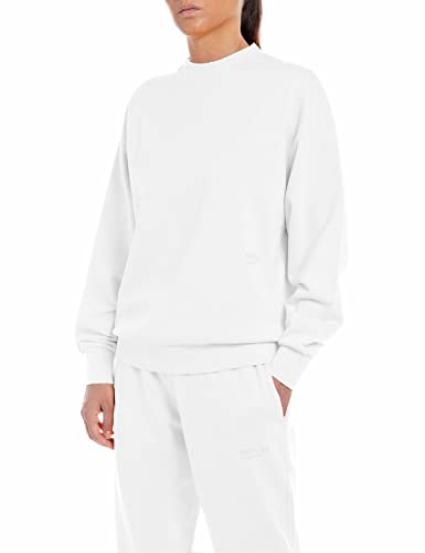 Replay Damen Sweatshirt Second Life aus 100% Baumwolle, Optical White 001 (Weiß), S von Replay