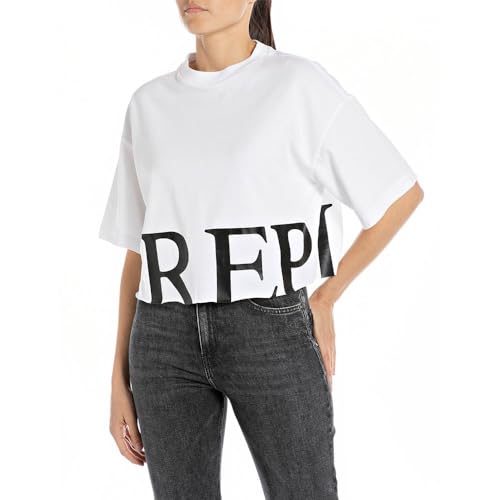 Replay Damen T-Shirt Kurzarm aus Baumwolle, White 001 (Weiß), S von Replay