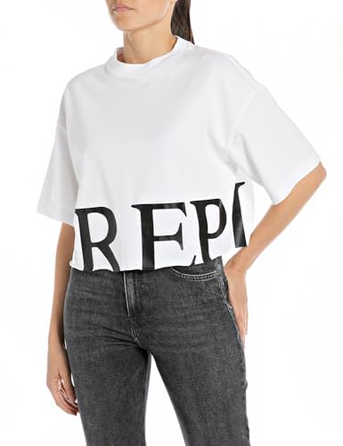 Replay Damen T-Shirt Kurzarm aus Baumwolle, White 001 (Weiß), XXS von Replay