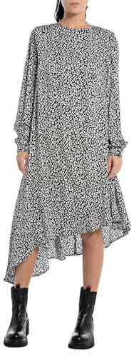 Replay Damen Kleid Langarm All Over Print, Black/Natural White 010 (Mehrfarbig), XS von Replay