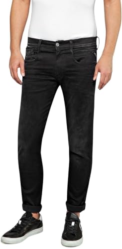 Replay Herren Jeans Anbass Slim-Fit Hyperflex Cloud mit Stretch, Black 098 (Schwarz), 33W / 36L von Replay