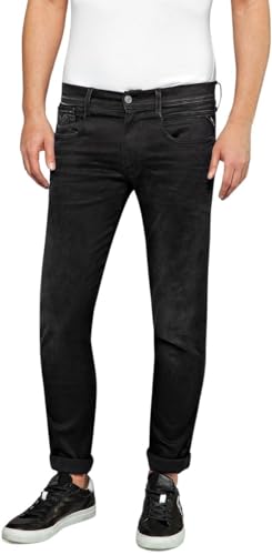 Replay Herren Jeans Anbass Slim-Fit Hyperflex Cloud mit Stretch, Black 098 (Schwarz), 27W / 32L von Replay