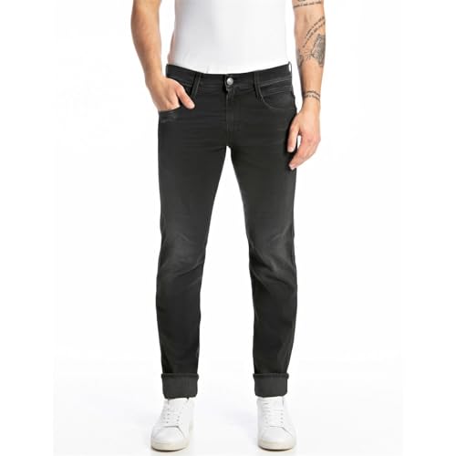 Replay Herren Jeans Anbass Slim-Fit Hyperflex Recycled mit Stretch, Black 098 (Schwarz), 34W / 34L von Replay