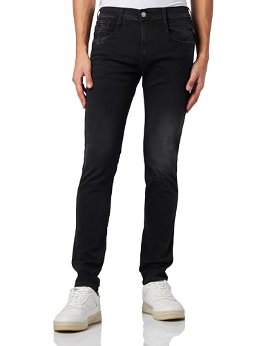 Replay Herren Jeans Anbass Slim-Fit Hyperflex Recycled mit Stretch, Black 098 (Schwarz), 28W / 30L von Replay