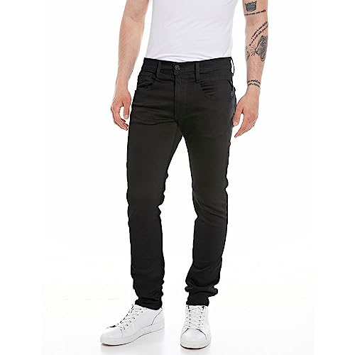 Replay Herren Jeans Anbass Slim-Fit Hyperflex Forever Dark mit Stretch, Black 098 (Schwarz), 28W / 32L von Replay