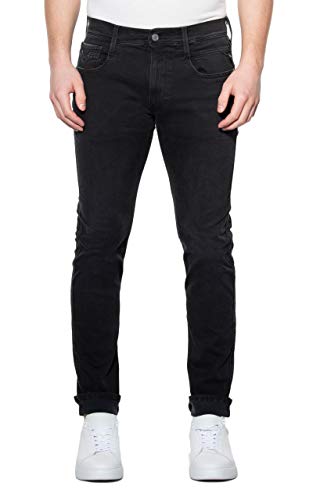 Replay Herren Jeans Anbass Slim-Fit Hyperflex Cloud mit Stretch, Black 098 (Schwarz), 28W / 34L von Replay
