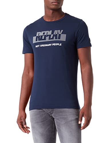 REPLAY Herren M6295 T-Shirt, 085 Blue, S von Replay