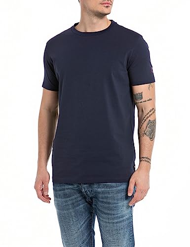 Replay Herren T-Shirt Kurzarm Rundhalsausschnitt Basic, Deep Blue 088 (Blau), XL von Replay