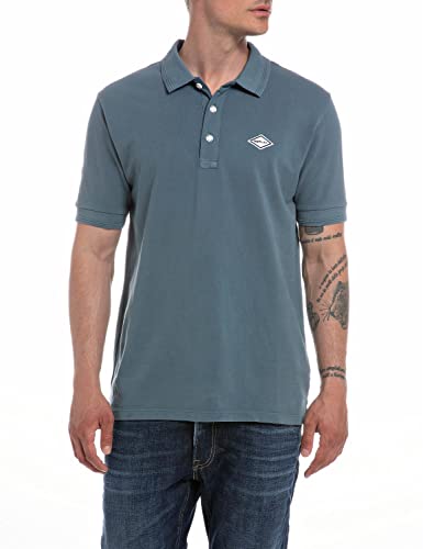 Replay Herren Poloshirt Kurzarm aus Baumwolle, Blue Yonker 188 (Blau), M von Replay