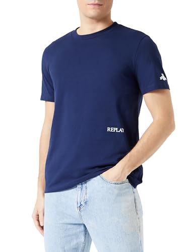 Replay Herren T-Shirt Kurzarm aus Baumwolle, Indigo Blue 271 (Blau), XL von Replay