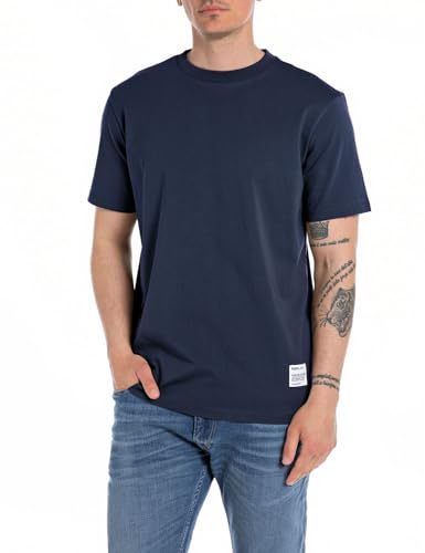 Replay Herren T-Shirt Kurzarm aus Baumwolle, Indigo Blue 271 (Blau), XL von Replay