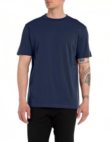 Replay Herren T-Shirt Kurzarm aus Baumwolle, Indigo Blue 271 (Blau), XL von Replay