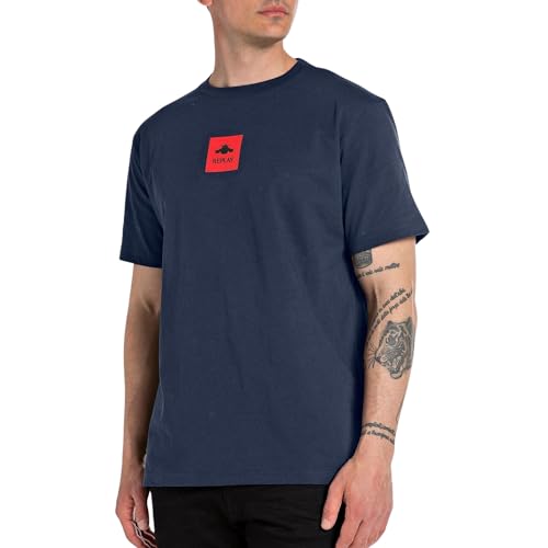 Replay Herren T-Shirt Kurzarm aus Baumwolle, Indigo Blue 271 (Blau), XL von Replay