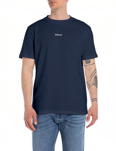 Replay Herren T-Shirt Kurzarm aus Baumwolle, Indigo Blue 271 (Blau), XXL von Replay