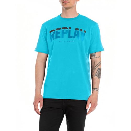 Replay Herren T-Shirt Kurzarm aus Baumwolle, Turquoise 957 (Türkis), XL von Replay