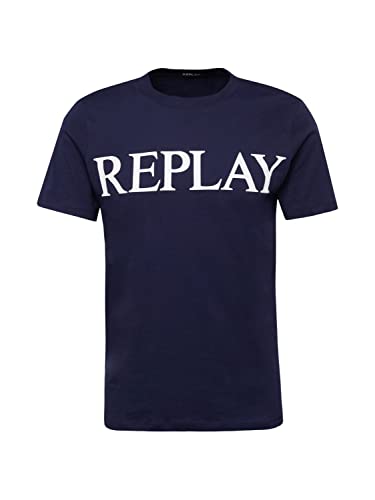 Replay Herren T-Shirt Kurzarm mit Logo Print, Blue 085 (Blau), M von Replay