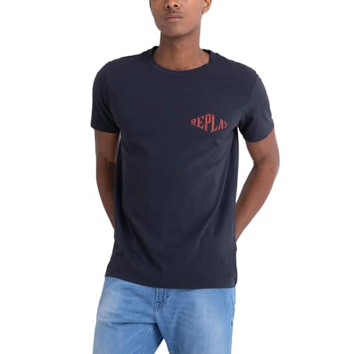 Replay Herren T-Shirt Kurzarm mit Print, Blue 085 (Blau), M von Replay