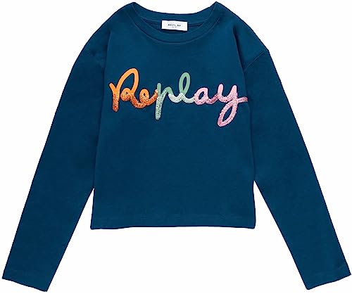 Replay Mädchen Langarmshirt aus Baumwolle mit Logo, Lyons Blue 976 (Blau), 8 Jahre von Replay