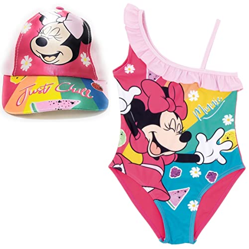 Minnie Mouse Disney Badeanzug für Strand oder Pool + Disney Cap für Mädchen | Minnie Mouse Disney Badeanzug und Kappe | Disney Minnie Maus Badeanzug und verstellbare Kappe, fuchsia, 6 Jahre von Requeteguay Urban RU