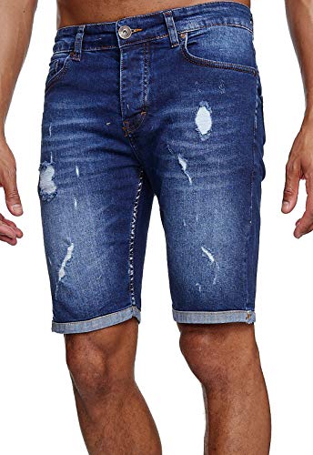 Reslad Jeans Shorts Herren Kurze Hosen Sommer l Used Look Destroyed Männer Denim Jeansshorts l Bermuda Capri Hose Regular Fit RS-2086 Blau W33 von Reslad
