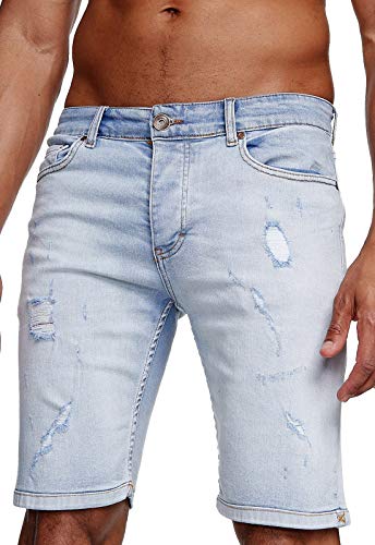 Reslad Jeans Shorts Herren Kurze Hosen Sommer l Used Look Destroyed Männer Denim Jeansshorts l Bermuda Capri Hose Regular Fit RS-2086 Hellblau W33 von Reslad