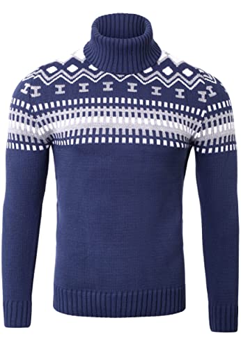 Reslad Rollkragenpullover Herren Pullover Rolli Grobstrick Norweger Rollkragenpulli Männer Winterpullover RS-3014 Blau 2XL von Reslad