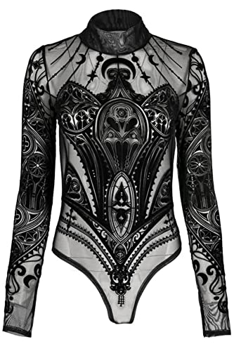 Restyle Cathedral Korsett Body Gotisch Mesh Samt Beflockung Sexy Sheer, Schwarz, L von Restyle