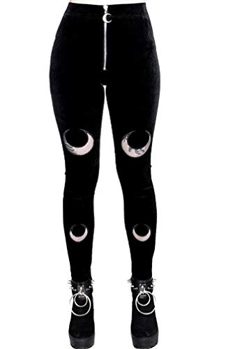 Restyle Double Crescent Mesh Moon Gothic Nugoth Punk Witchcraft Velvet Leggings - Black (XL) von Restyle