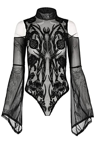 Restyle Iris Mesh Bodysuit Gotisch Sexy Sheer offene Schulter Ausgestellte Ärmel, Schwarz, L von Restyle