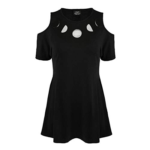 Restyle Moon Phases Women's Gothic Fashion Cotton Black Cold Shoulder Tunic Dress - XXL von Restyle