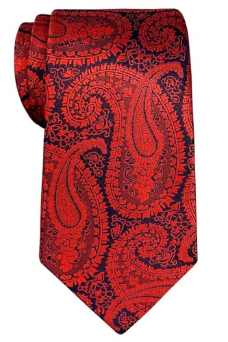 Retreez Herren Gewebte Krawatte Paisley Kunst Muster 8 cm - rot auf marineblau von Retreez