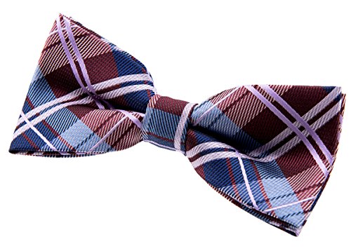 Retreez Herren Gewebte vorgebundene Fliege Elegante Tartan Plaid Karo 11,5 cm - burgunder, weinrot und blau von Retreez