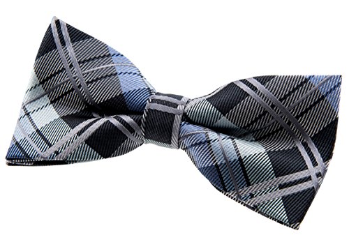 Retreez Herren Gewebte vorgebundene Fliege Elegante Tartan Plaid Karo 11,5 cm - dunkelgrau und blau von Retreez